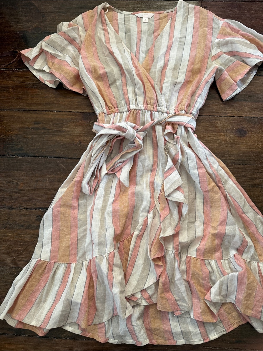 LC Lauren Conrad Pink, Cream & Tan Striped Wrap Dress